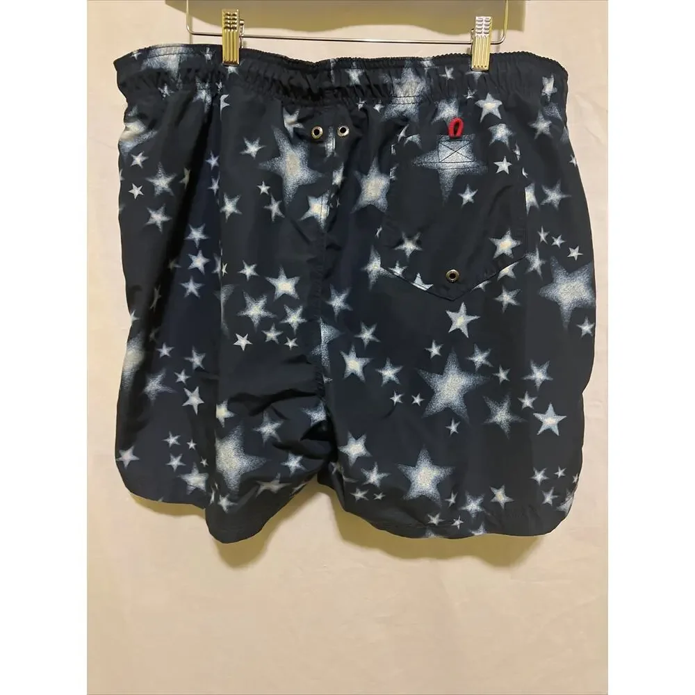 Lands End Men's Swim Short Trunks Sz XL Blue, Red, White Stars Liner & Pockets
